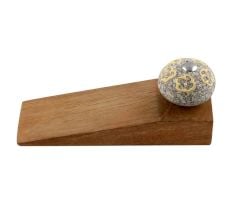 Light Yellow Floral Crackle Wooden Door Stopper